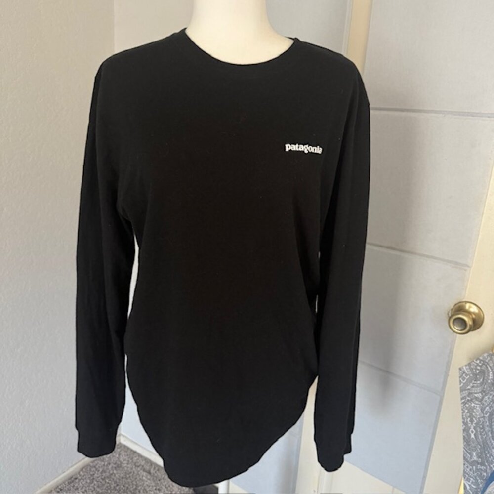 Patagonia Long Sleeve T-shirt Tee Men's Size Medium Black Front Back Print Logo
